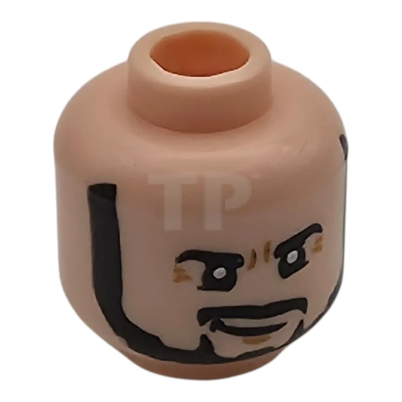 LEGO&reg; 3626pb4163 - 6614284 - Minifigure, Head with Black Eyebrows, Full Beard and Moustache, Lower Eyelids, Medium Nougat Chin Dimple and Wrinkles, Smirk Pattern