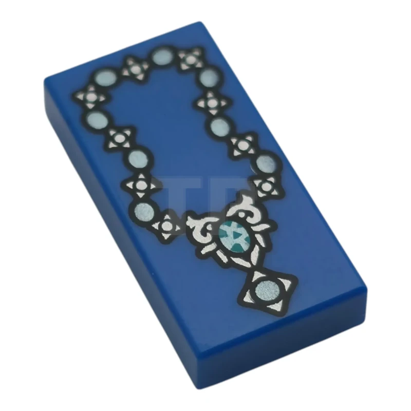 LEGO&reg; 6609757 - 3069pb1500 - Tile 1 x 2 with Silver and Metallic Light Blue Ornate Gem Necklace Pattern
