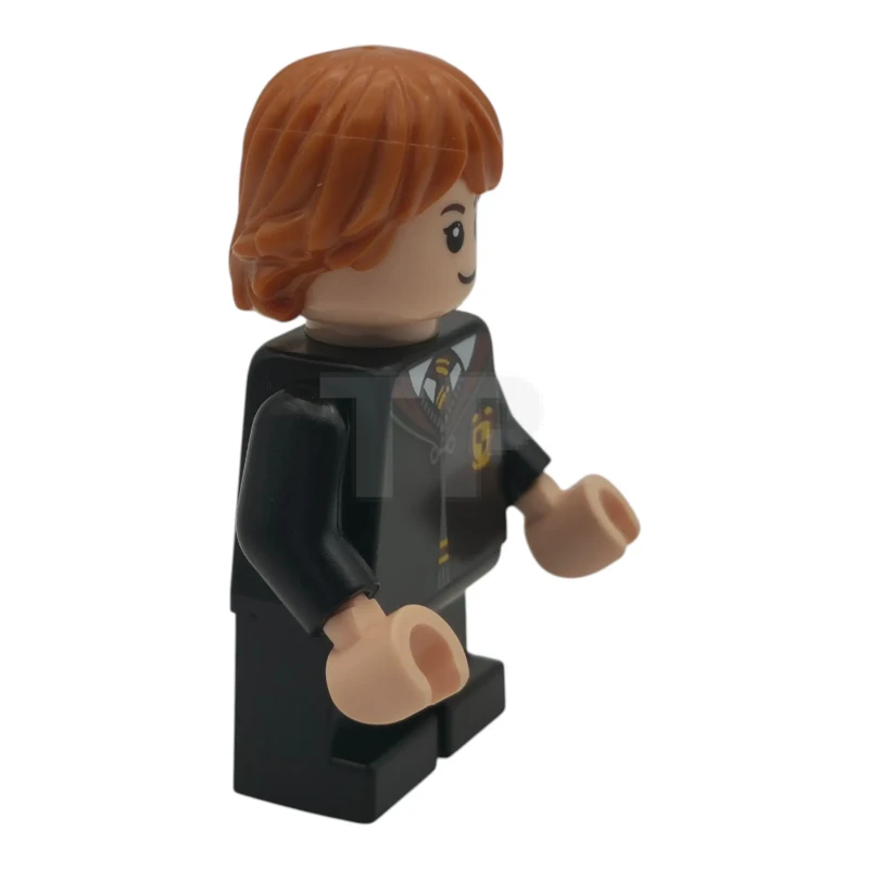 LEGO&reg; hp628 Ron Weasley - Gryffindor Robe Clasped, Sweater, Shirt and Tie, Black Short Legs, Lopsided Grin / Scared Open Mouth, Cheek Lines