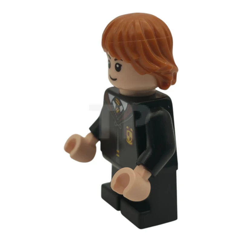 LEGO&reg; hp628 Ron Weasley - Gryffindor Robe Clasped, Sweater, Shirt and Tie, Black Short Legs, Lopsided Grin / Scared Open Mouth, Cheek Lines