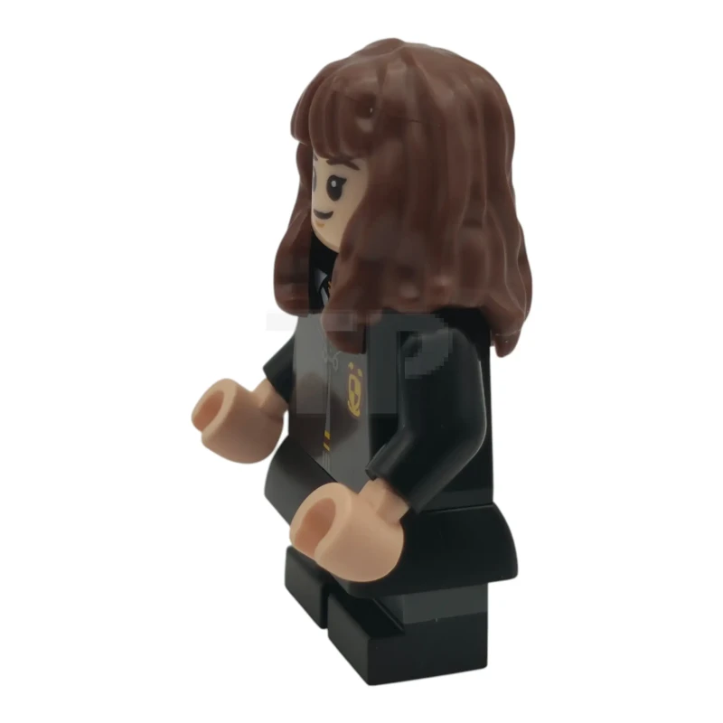 LEGO&reg; hp617 Hermione Granger - Gryffindor Robe Clasped, Black Skirt, Black Short Legs with Dark Bluish Gray Stripes, Grin / Cat Face