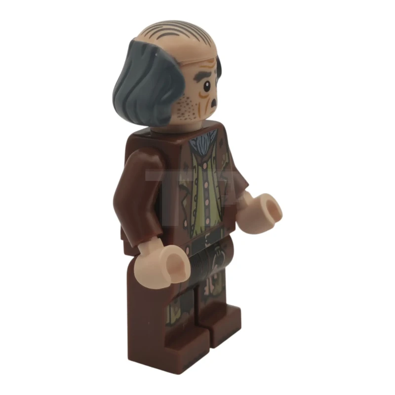 LEGO&reg; hp621 Argus Filch - Bald on Top, Reddish Brown Coat, Dark Tan Vest, Olive Green Shirt