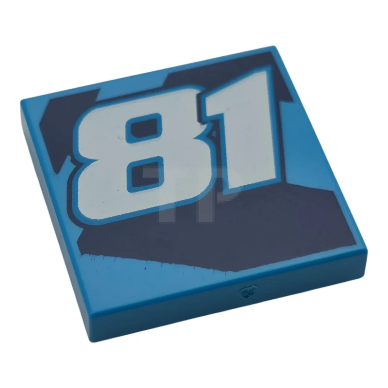 LEGO&reg; 6611258 - 3068pb2824 - Tile 2 x 2 with Dark Blue Diagonal Stripes and White '81' Pattern