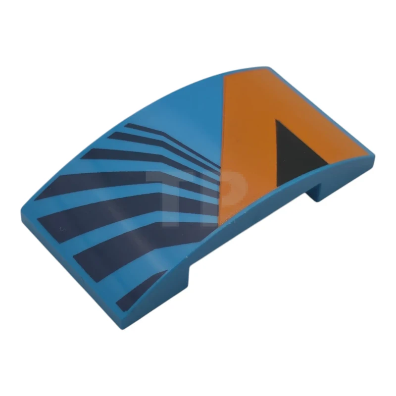 LEGO&reg; 6611235 - 7547pb07 - Slope, Curved 4 x 2 x 2/3 Double with Orange Panel, Black Triangle and Dark Blue Angled Stripes Pattern