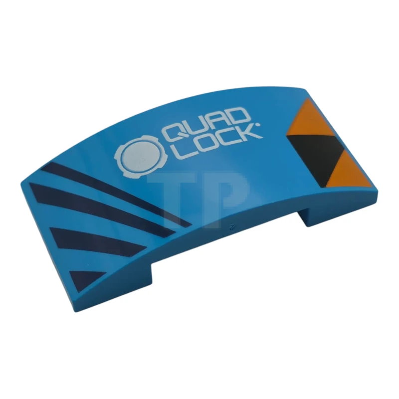 LEGO&reg; 6615970 - 7547pb08 - Slope, Curved 4 x 2 x 2/3 Double with Orange and Black Triangles, Dark Blue Diagonal Stripes, White 'QUAD LOCK' and Logo Pattern
