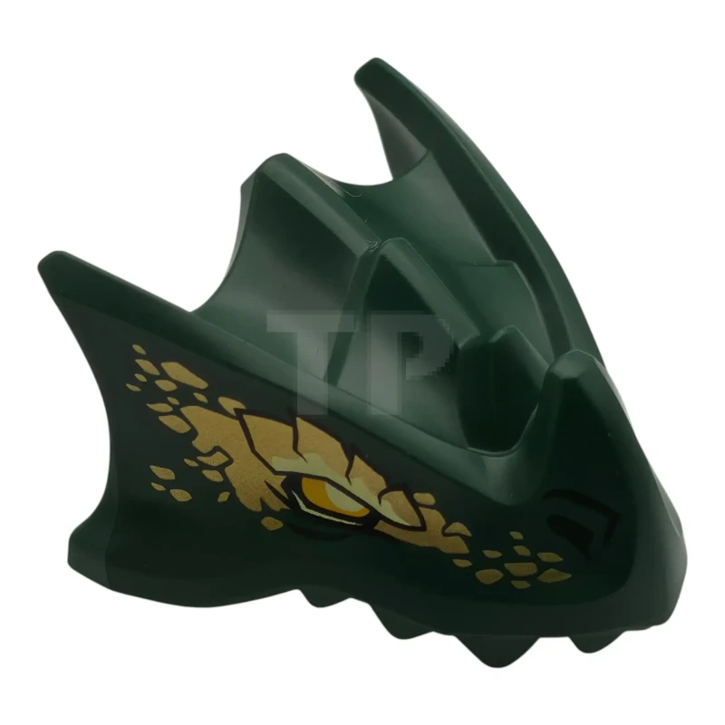 LEGO&reg; 6601155 - 7243pb05 - Dragon Head (Ninjago) with Stepped Top, Horn and Pin Hole on Back with Bright Light Orange Eyes, Bright Light Yellow Eyebrows, Gold Scales Pattern