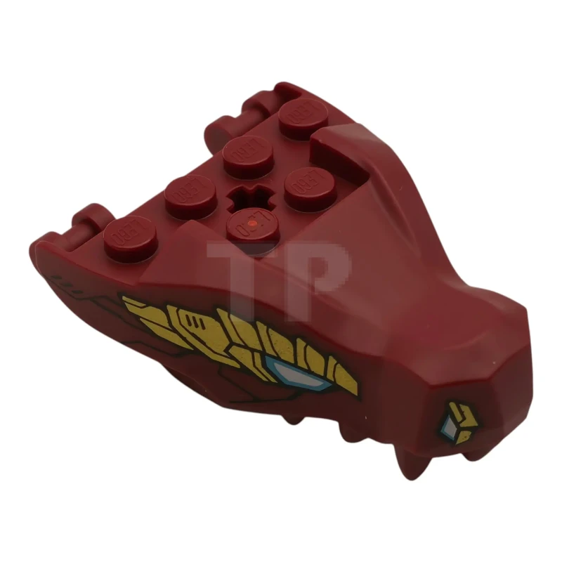 LEGO&reg; 6607018 - 72362pb10 - Dragon Head (Ninjago) Jaw with 2 Bar Handles on Back with Medium Azure and White Eyes, Gold Scales Pattern