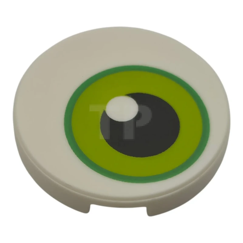 LEGO&reg; 6597898 - 14769pb867 - Tile, Round 2 x 2 with Bottom Stud Holder with Lime and Bright Green Eye with Black Pupil and Glint Pattern