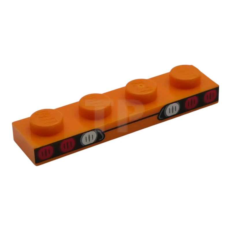 LEGO&reg; 6614355 - 3710pb004 - Plate 1 x 4 with Red Taillights and Silver Reverse Lights on Black Background Pattern