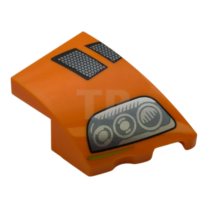 LEGO&reg; 6614359 - 80178pb021 - Wedge 3 x 2 Right No Studs with Black and Dark Silver Honeycomb Air Vent and Silver Headlight Pattern