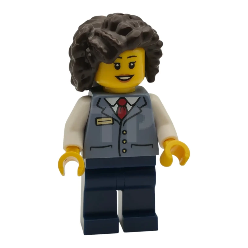 LEGO&reg; cty2011 Streetcar Driver - Female, Sand Blue Vest over White Shirt, Dark Blue Legs, Dark Brown Hair