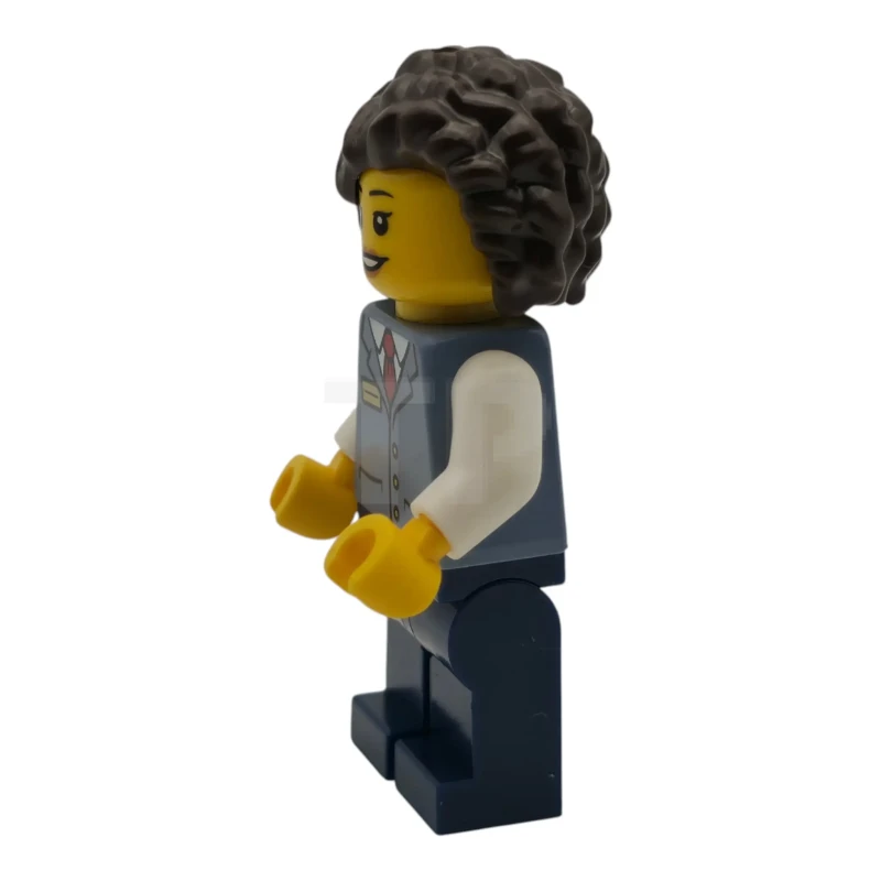 LEGO&reg; cty2011 Streetcar Driver - Female, Sand Blue Vest over White Shirt, Dark Blue Legs, Dark Brown Hair