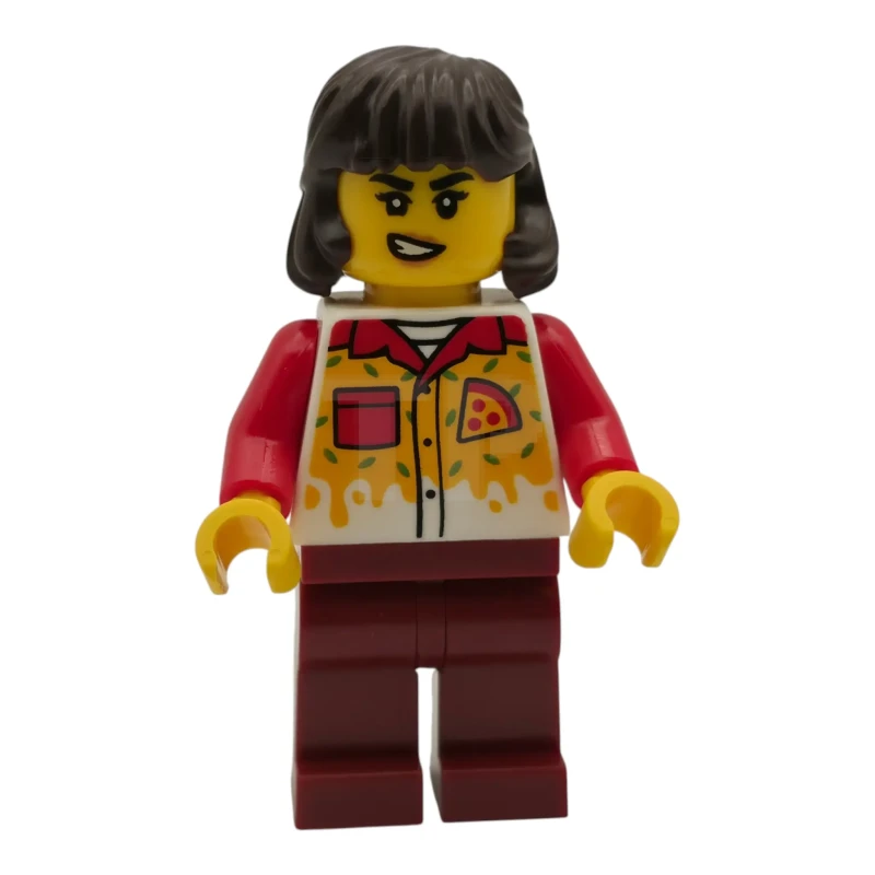 LEGO&reg; cty2016 Repartidora de pizza: mujer, piernas de color rojo oscuro, pelo castaño oscuro a media altura