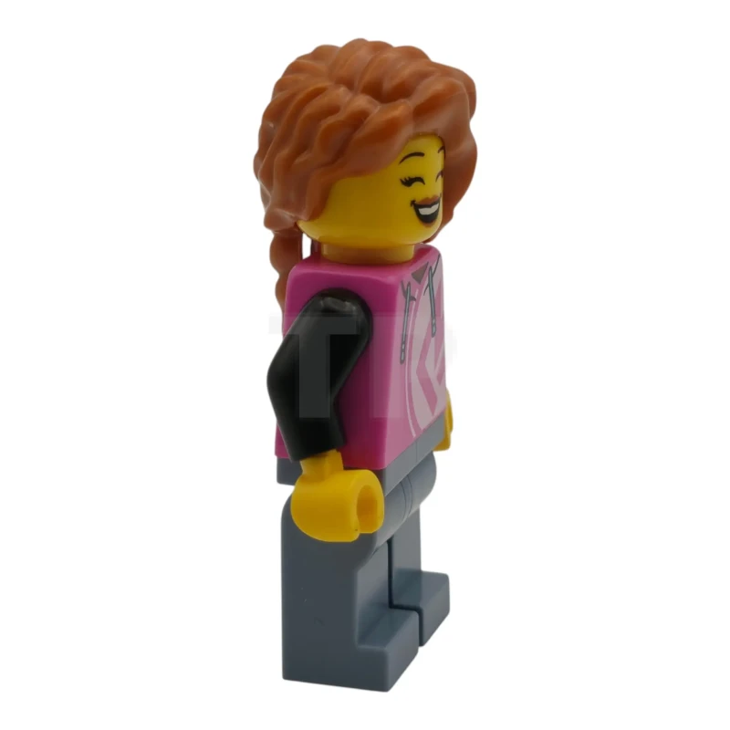 LEGO&reg; cty2019 Bezoekster van een pizzeria – Vrouw, donkerroze hoodie, zandblauwe broek, donkeroranje haar