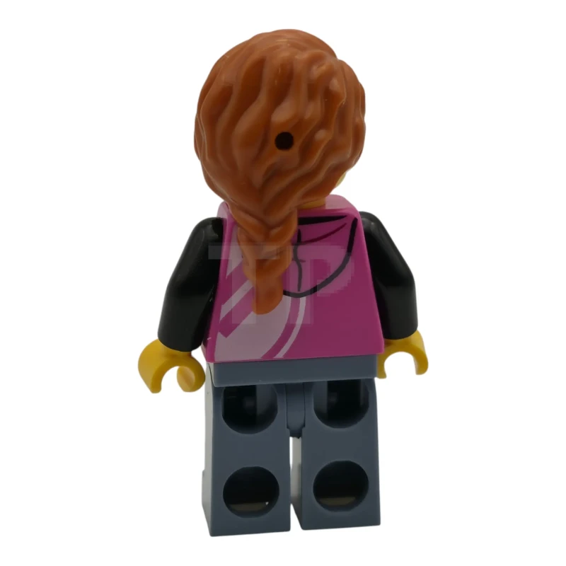 LEGO&reg; cty2019 Bezoekster van een pizzeria – Vrouw, donkerroze hoodie, zandblauwe broek, donkeroranje haar
