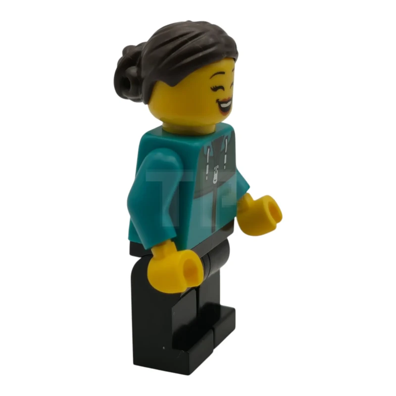 LEGO&reg; cty2037 Car Wash Patron - Female, Dark Turquoise Track Suit, Black Legs, Dark Brown Hair