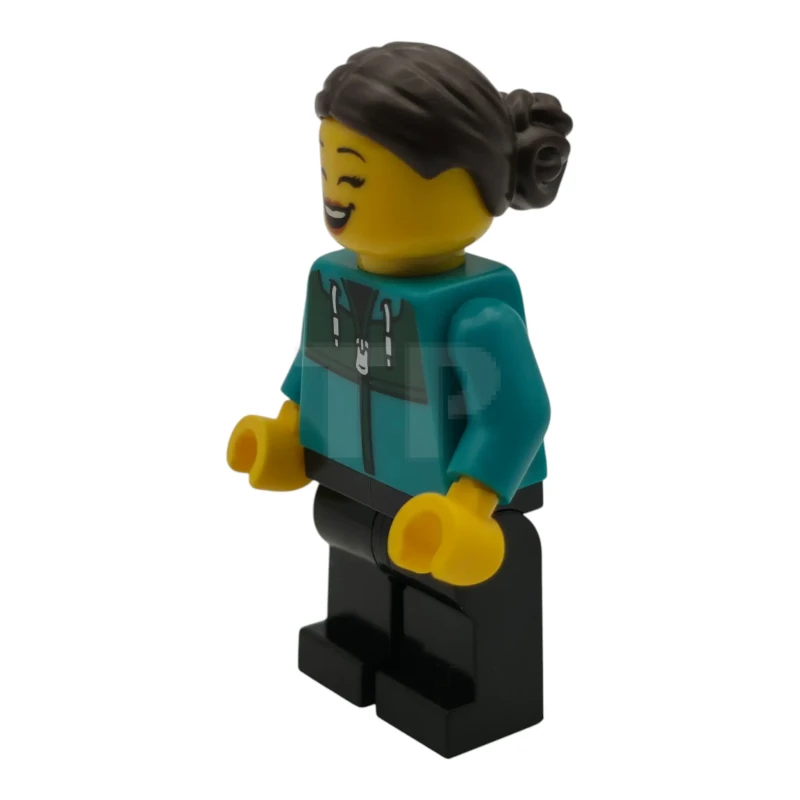 LEGO&reg; cty2037 Car Wash Patron - Female, Dark Turquoise Track Suit, Black Legs, Dark Brown Hair