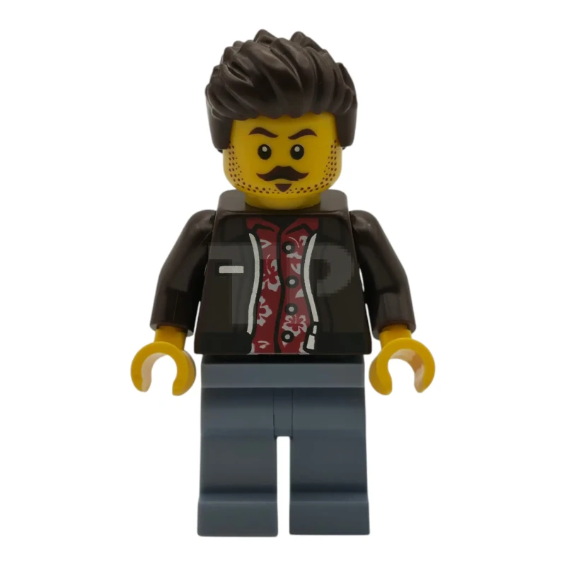 LEGO&reg; cty2036 Car Wash Patron - Male, Dark Brown Jacket over Red Hawaiian Shirt, Sand Blue Legs, Dark Brown Hair