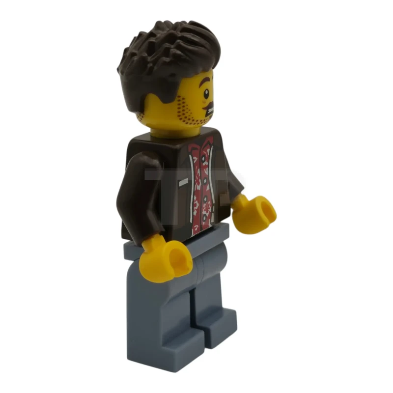 LEGO&reg; cty2036 Car Wash Patron - Male, Dark Brown Jacket over Red Hawaiian Shirt, Sand Blue Legs, Dark Brown Hair