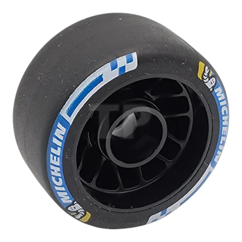 LEGO&reg; 6614270 - 7056pb04 - Rueda de 24 x 13,4 con orificio para pin, con neumático de goma dura negra moldeada, superficie lisa y el logotipo de Michelin impreso en azul y blanco