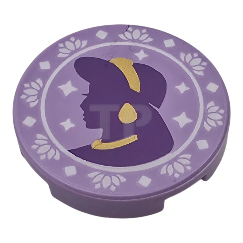 LEGO&reg; 6610367 - 14769pb856 - Tile 2 x 2 Round with Bottom O and  Jasmine Silhouette Pattern