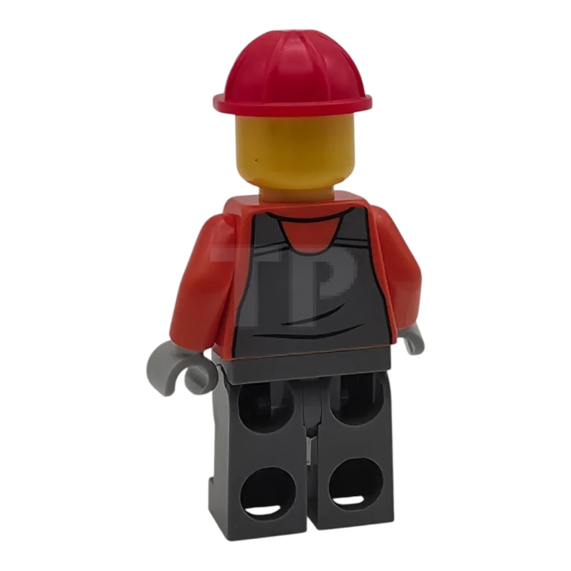 LEGO&reg; cty2009 Construction Worker - Male, Dark Bluish Gray Overalls over Reddish Orange Safety Jacket with Reflective Stripes, Dark Bluish Gray Legs with Knee Pads, Red Construction Helmet, Goatee