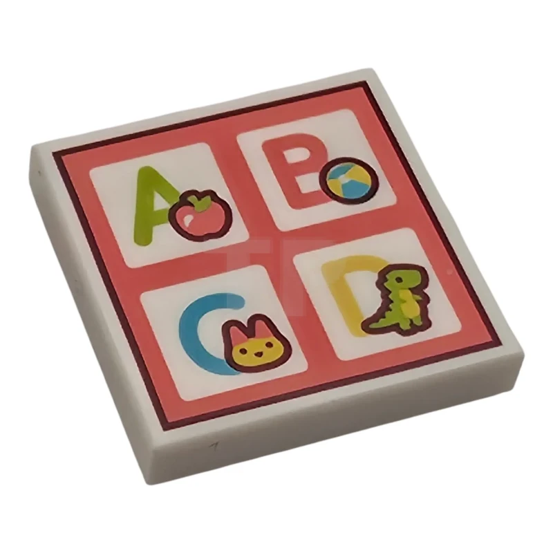 LEGO&reg; 6542592 - 3068pb2691 - Baldosa de 2 x 2 con tablero de lectura y motivos de manzana, pelota, gato y dinosaurio