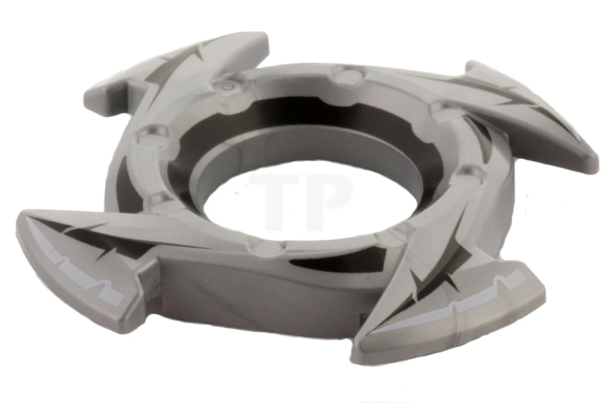 LEGO&reg; 4654164 - 98341pb05 - Ring 4 x 4 with 2 x 2 Hole and 4 Arrow Ends with Black Spikes Pattern (Ninjago Spinner Crown)