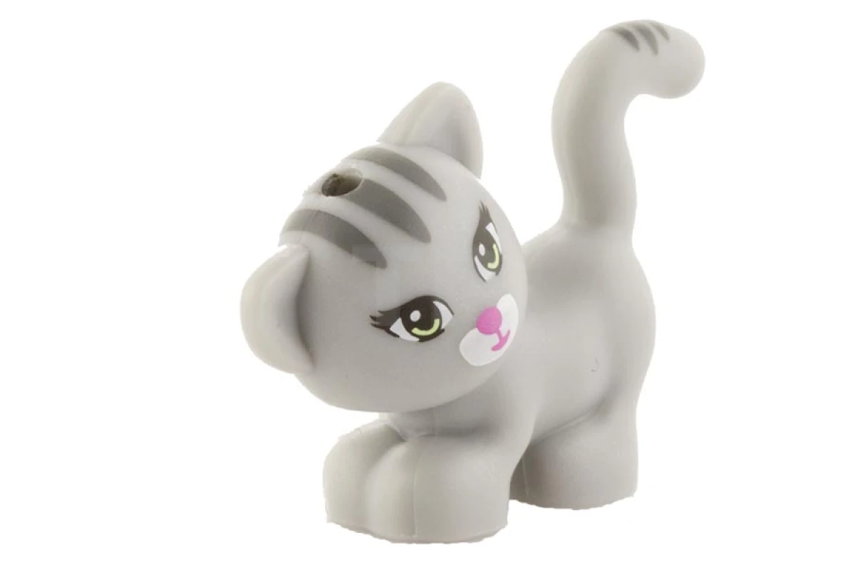 LEGO&reg; 6183850 - 93089pb01 - Cat Standing, Looking Left with Light Green Eyes, Dark Pink Nose and Mouth and Dark Bluish Gray Stripes Pattern