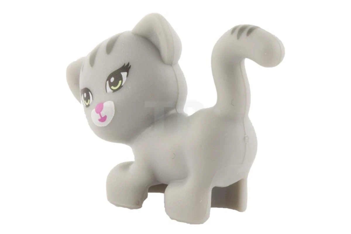 LEGO&reg; 6183850 - 93089pb01 - Cat Standing, Looking Left with Light Green Eyes, Dark Pink Nose and Mouth and Dark Bluish Gray Stripes Pattern