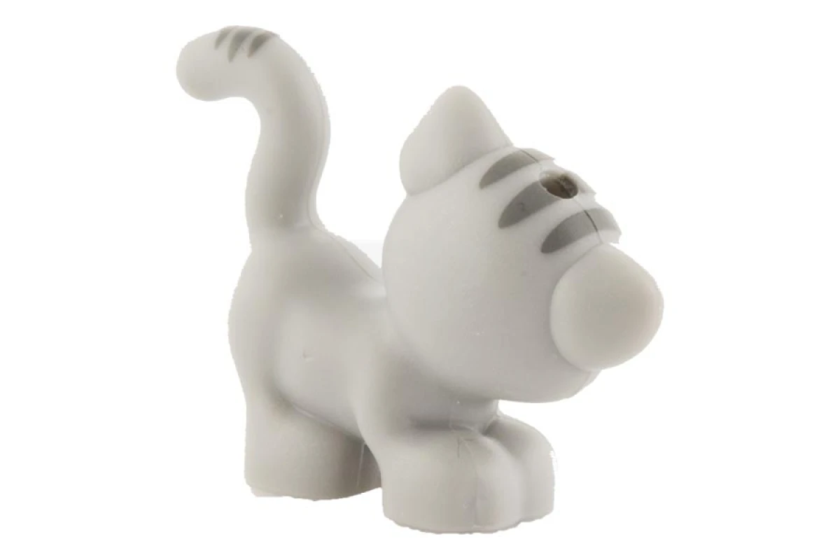 LEGO&reg; 6183850 - 93089pb01 - Cat Standing, Looking Left with Light Green Eyes, Dark Pink Nose and Mouth and Dark Bluish Gray Stripes Pattern
