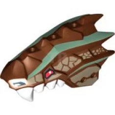 Dragon Head (Ninjago) Upper Jaw Spiny with Dark Tan Scales, Sand Green Stripes, and White Teeth Pattern