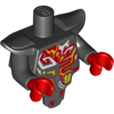Oberkörper, modifiziert kurz mit glatter Rüstung Brustpanzer mit Schulterpolstern und rotem, gelbem und weißem Stammesmuster / Schwarze Arme / Rote Hände