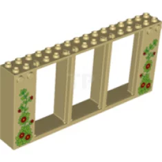 Türrahmen 2 x 16 x 6 mit 3 Öffnungen und 2 Noppen auf jeder Seite auf der Vorderseite mit Ranken- und Blumenmuster