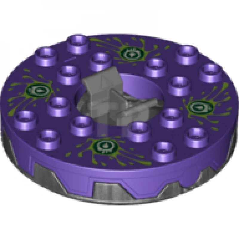 LEGO&reg; 4654036 - bb0549c01pb01 - Plato Giratorio 6 x 6 Base Redonda Dentada con Parte Superior Morado Oscuro y Patrón Venomari Lima, Blanco y Verde Oscuro (Ninjago Spinner)
