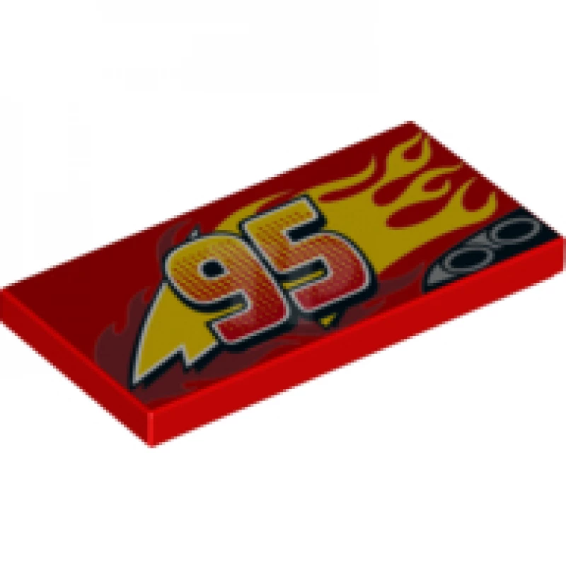 LEGO&reg; 6186507 - 87079pb0422L - Tile 2 x 4 with Exhaust Pipes, '95' and Flames Pattern - Left Side