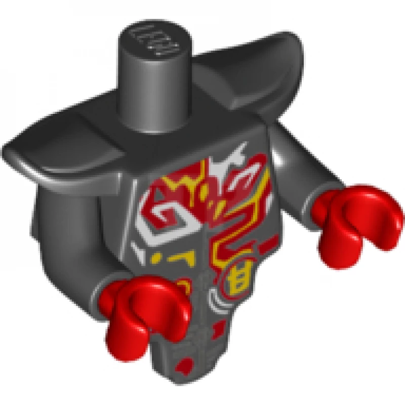 LEGO&reg; 6220431 - 28680pb03c01 - Oberkörper, modifiziert kurz mit glatter Rüstung Brustpanzer mit Schulterpolstern und rotem, gelbem und weißem Stammesmuster / Schwarze Arme / Rote Hände