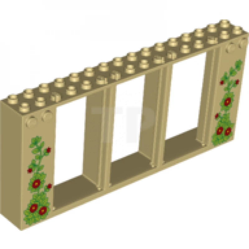 LEGO&reg; 6228118 - 35103pb01 - Türrahmen 2 x 16 x 6 mit 3 Öffnungen und 2 Noppen auf jeder Seite auf der Vorderseite mit Ranken- und Blumenmuster